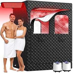 I-THERA-U 2 Person Sauna Portable Infrared Sauna Box, Upgraded Home Sauna Tent with 160 LEDs Dual 660nm & 850nm Red Light, 2 Steamers, 5-Layer Waterproof, 99-Min Timer & Remote for Relaxation