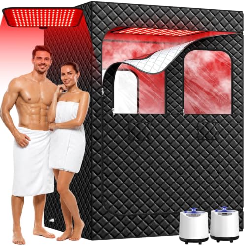 I-THERA-U 2 Person Sauna Portable Infrared Sauna Box, Upgraded Home Sauna Tent with 160 LEDs Dual 660nm & 850nm Red Light, 2 Steamers, 5-Layer Waterproof, 99-Min Timer & Remote for Relaxation by I-THERA-U - Used condition - US$122.61