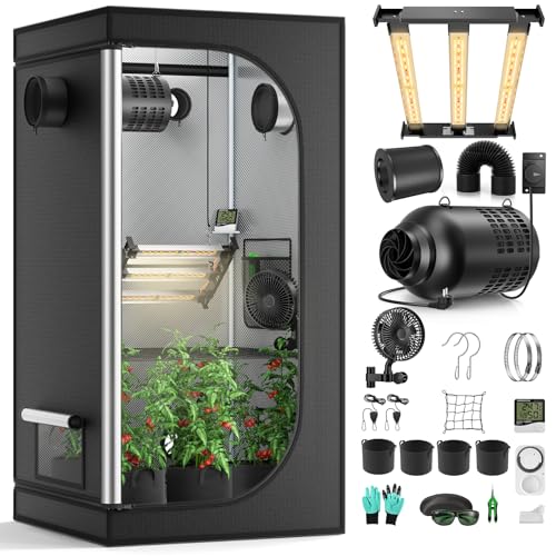 MINENICE Growzelt Komplettset mit M1500 LED Vollspektrum Grow Lampe 80x80x160cm Grow Tent 4 215 CFM 3000RPM Ruhiges und Effizientes Belüftungssatz 4-Gang-Lüfter Hydroponics Indoor Growing Tent Set