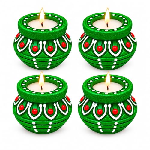 Image of Tealight Branded Diwali Diya Candles, Multicolor Colored Wax Tea Light Candles, Decorative Diya for Diwali Pooja, Home Decoration & Festival Decoration (4 Pcs)