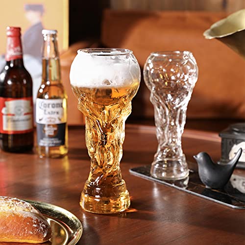 ZWMBYN Lot de 2 verres à bière de la Coupe du monde pour regarder le football, 450 ml, tasse à bière créative Hercules pour football, verres à vin en cristal pour bière, cocktails, boissons,