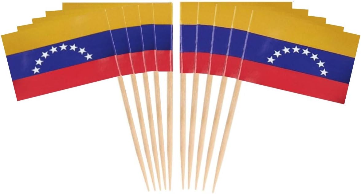 CYPS 100 Pcs Venezuela Flag Venezuelans Toothpick Flags, Small Mini Stick Cupcake Toppers Venezuelans Flags,Country Picks Party Decoration Celebration Cocktail Food Bar Cake Flags