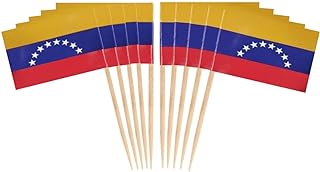JAVD CYPS 100 Pcs Venezuela Flag Venezuelans Toothpick Flags, Small Mini Stick Cupcake Toppers Venezuelans Flags,Country Picks Party Decoration Celebration Cocktail Food Bar Cake Flags