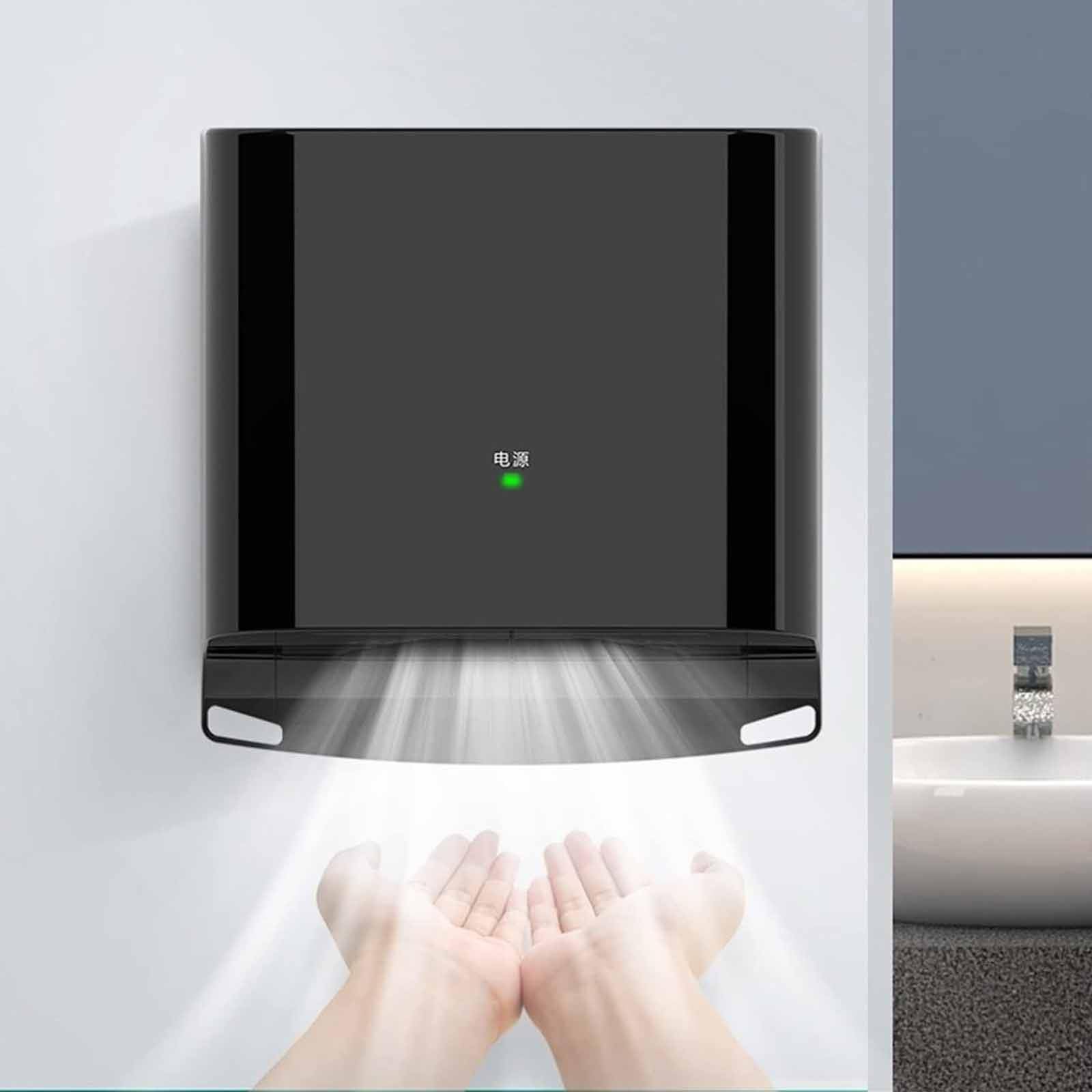 Commercial Toilet Hand Dryer with Adjustable Hot and Cold,Constant Temperature 1250w Electric Bathroom Hand Dryer with 80m/S Wind Speed,Automatic Induction Black