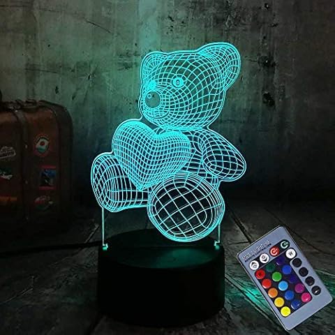ChaoZan Bär LED Nachtlicht 3D Optische Täuschung Illusions Lampe Stimmungslicht Fernbedienung Nachttischlampe 16 Farbe Schreibtisch Lampen für Schlafzimmer Hochzeiten Valentine Geschenk Cover