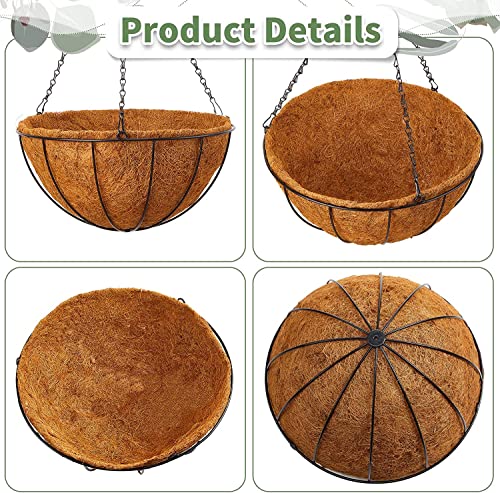 8 Pack Hanging Planters 12 Inch Metal Flower Pots Basket Holder with Coconut Coir Liners Metal Round Wire Plant Holder with Chain Porch Decor for Indoor Outdoor Patio Porch Garden Decoration