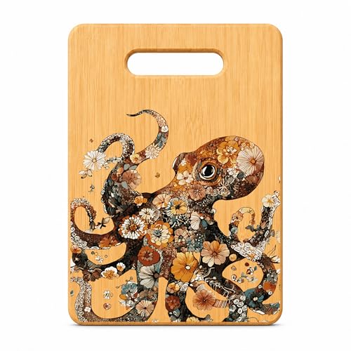 WDXIA Boho Floral Octopus Coastal Beach Cutting Board for Kitchen Octopus Lover Gifts Nautical Ocean Sea Animal Bamboo Cutting Chopping Charcuterie Cheese Boards