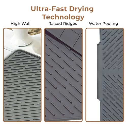 Image of HomeEssentials Silicone Dish Drying Mat for Kitchen - Large Size Utensil & Dish Drainer Mat with Built-in Drain Lip, Non-Slip Countertop Protector, Heat Resistant Sink Drying Pad