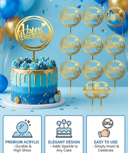 Image of 10pcs Cake Toppers For Cake Decoration, Happy Birthday Cake Topper For Party Supplies, Cake Decorating Items Toppers For Birthday Celebration, Modern Birthday Decoration For Kids, Adults