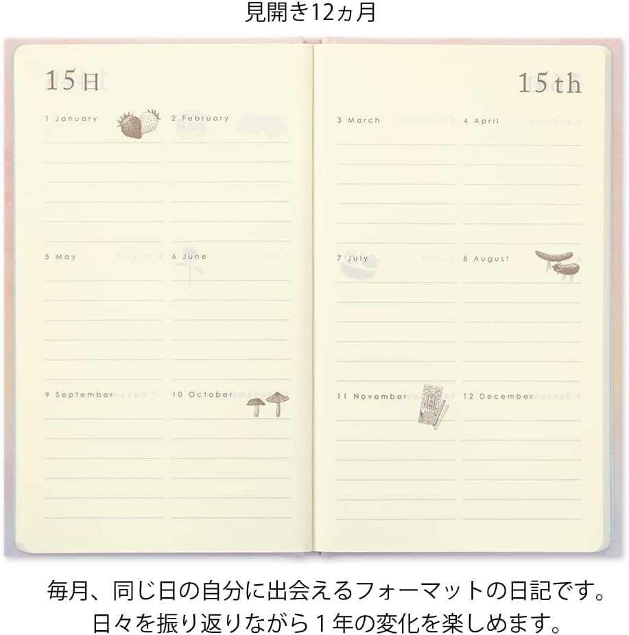 DESIGNPHIL Midori 12-Month Diary, Pink, 7.5 x 4.3 x 0.4 inches