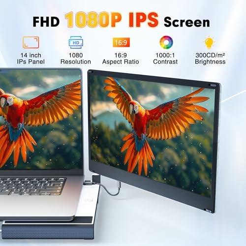 undefined 2025 New Upgraded Laptop Screen Extender Portable Monitor,1080P FHD IPS Screen,Monitor Extender for Laptop,Fit for 13-17" Laptops, Plug & Play Compatiable with Wins/Mac/Android/Switch (Detachable 14") の商品画像 1