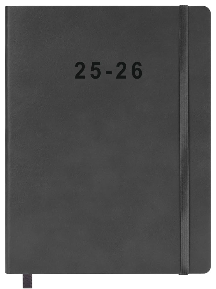 2025-2026 Vegan Leather Weekly & Monthly Planner - July 2025 - June 2026 Elastic Closure 8.5"x11" Grey