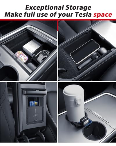 ASZSK Auto Aufbewahrungsbox für TES-la Model 3/Model Y 2024 2025 2026 Zubehör, mit Mittelkonsole Aufbewahrungsbox, Silikon Schalen, ArmlehneAufbewahrungsbox, Versteckte Box ,Getränkehalter