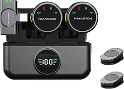 H’MASTON Microfone Lapela Professional 2 em 1 Tipo-C Microfone Sem Fio Redução de Ruído com Estojo de Carregamento Compatível com Android e iPhone 15 16 MK-19(PRETO)