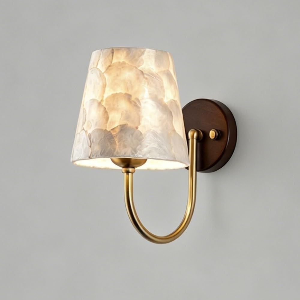 Aplique de Pared para Interiores, Dormitorio, Pasillo, Pantalla Moderna en Forma de Concha, con Brazo metálico Curvado y Placa Trasera Redonda, lámpara de Techo para Sala de Estar,