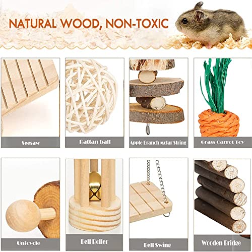 BBjinronjy Hamster Chew Toys Set Small Animal Molar Toys Teeth Care Wooden Accessories for Guinea Pigs,Chinchillas,Gerbils,Mice,Rats,Mouse Rodents Toy Swing Seesaw Bridge