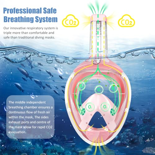 Máscara de snorkel facial completa, vista panorámica de 180° con doble bola flotante, anti-vaho y anti-fugas, con soporte para cámara desmontable, para adultos y jóvenes miniatura 3