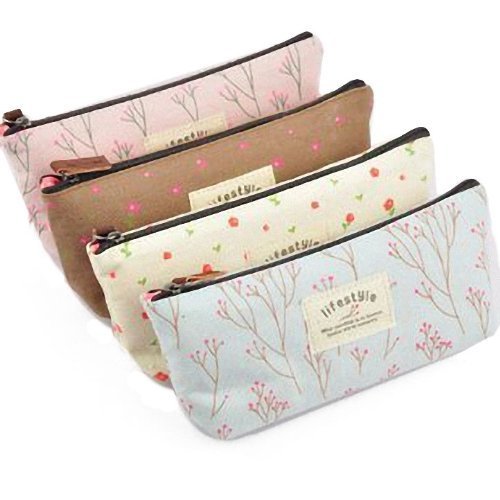 J * Myi  Juego de 4  Bolsa de lápiz neceseres (tela tapiz maquillaje Pen Almacenamiento Case Cosmética Zipper, varios colores Pastorable