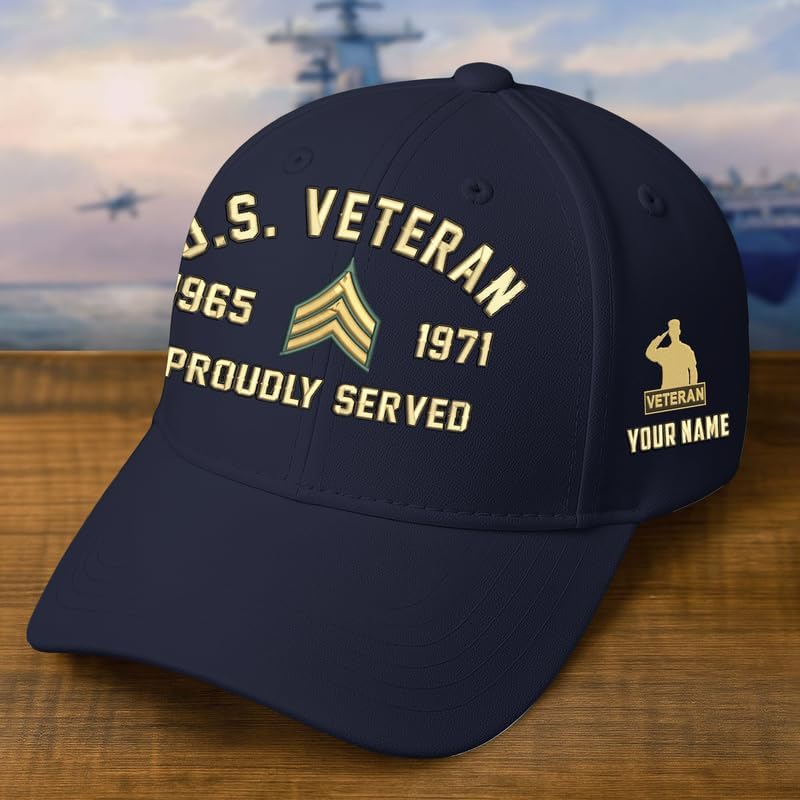 Embroidered Veterans Hats - Personalized Military Caps, Embroidered Patch Design, Adjustable Cap, Gift for Grandpa Veteran - Image 3