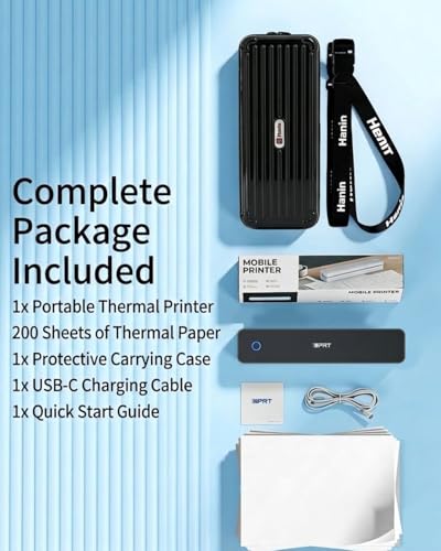 Image of Inkless Portable Printer for Travel, Wireless Thermal Printer with 1Case and 200pcs Paper Kit Supports 8.5 x 11 inch US Letter, A4, 610Pro 300DPI Small Bluetooth Printers for Phone Home Office Car, Black