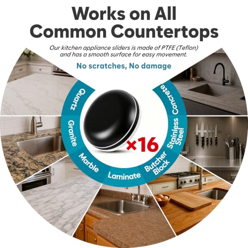 Image of 16PCS Appliance Sliders for Kitchen Black,Self-Adhesive Small Kitchen Appliance Slider Hacks Easy to MovIing & Space Saving Must Have Gadgets Mixer Accessories for countertop