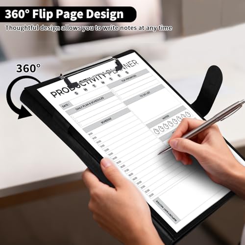 Porte Documents A4 à Clip, Document Conférencier en PU Cuir, Portfolio A4, Porte Bloc Support, Range Documents, Planchettes Porte-formulaires avec Porte-stylo et Fermeture Magnétique (Noir) – vue 5