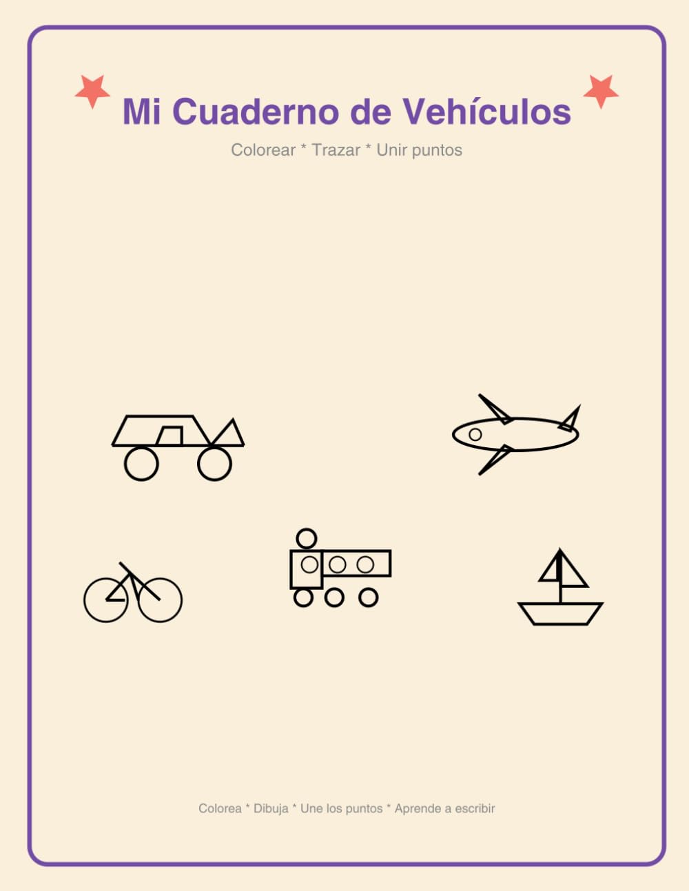 Mi Cuaderno de Vehículos: Colorear, trazar y unir puntos con coches, aviones, barcos y trenes