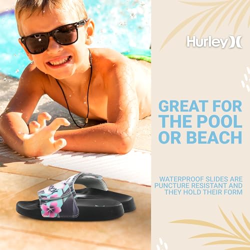 Image of Hurley Kids NAIA Slides Adjustable Strap Slip-On Sandals Indoor and Outdoor EVA Footbed Shower Slides for Girls and Boys