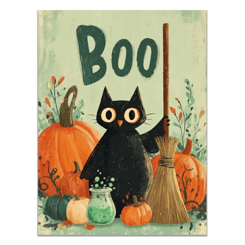 Toile Halloween animaux balais pour transformer l'ambiance de votre salon en automne