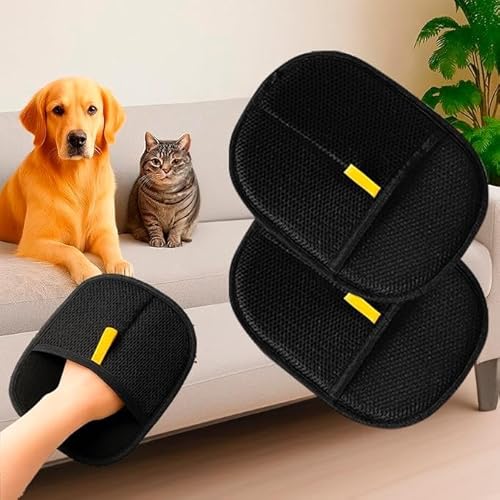 Macardac 2 PCS Upgraded Electrostatic Pet Hair Removal Glove - Reusable, Washable Mitt for Furniture, Carpet, Car Seat & Clothing - Efficient Cat & Dog Hair Remover, Black