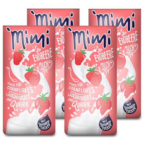 Mimi Milk Milk Mix Fresa Bebidas en polvo 4 x 400 g – Bebidas de leche solubles en leche – Paquete de 4 – Fresa para el refinamiento de cereales, yogur, requesón o batidos