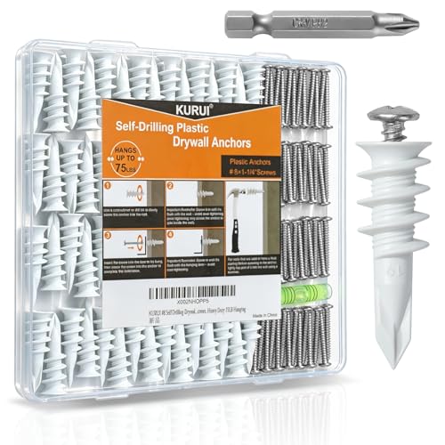 KURUI 140Pcs #8 Self Drilling Drywall Anchors with Screws Ki...