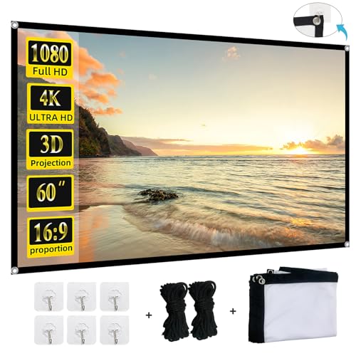 Foldable 60-inch Projector Screen XINLEMY 4K 16:9 HD Portable Projection Movie Screen Double-Sided Cinema Screen for Home Theater Backyard Indoor and Outdoor