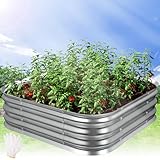 FCCRETA Galvanized Raised Garden Bed for Gardening - 48x48x11in Large Thickened Metal Planter Box Outdoor for Vegetables, Flowers,Herbs,Above Ground Garden Containers Square