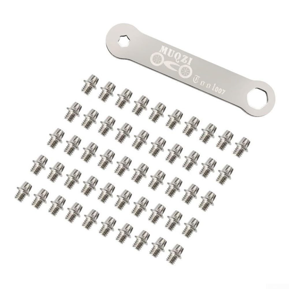 Tornillos de pedal de bicicleta, 50 piezas hexagonales antideslizantes pernos 8x6mm aluminio acero inoxidable tornillos con llave para pedales MTB(1)