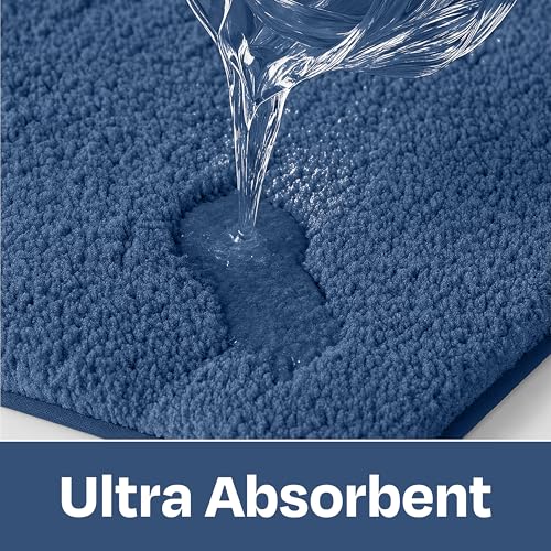 Image of enera Anti Slip Bathroom Mat 40x60 cm | Microfibre Bath Mat, Door Mat & Floor Mat for Bathroom, Bedroom, Kitchen, Home | 2000 GSM Soft Water Absorbent Quick Dry Machine Wash (Stello, Insignia Blue)