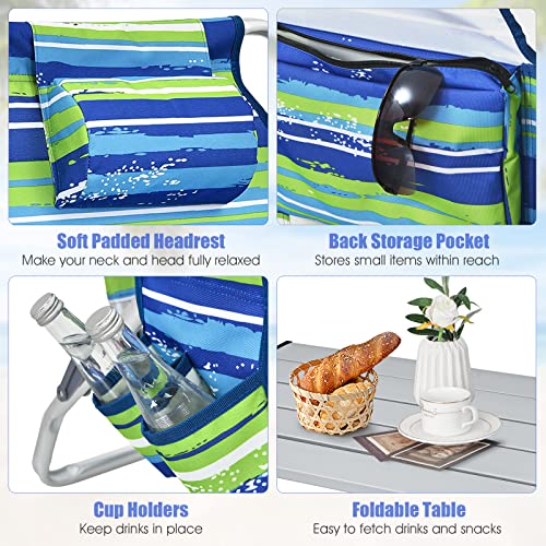 Image of Tangkula Backpack Beach Chair with Table, 5-Position Lay Flat Beach Chairs with Cooler Bag, 2 Cup Holders, Towel Bar, Lightweight Low Folding Beach Chair with Backpack Straps