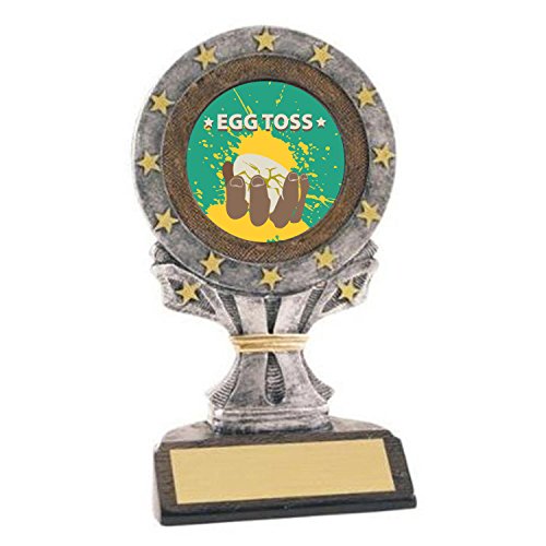 BuyAwardsandTrophies Egg Toss All Star Trophy - Plastic Trophy with Base, Awards and Trophies for Fun Contests, Prizes for Adults and Kids Gray, 6 1/4