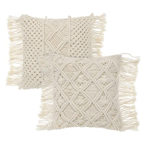 FEBE Makramee Kissenbezug Dekokissen 45x45 cm 2er Set Boho Kissen Beige...