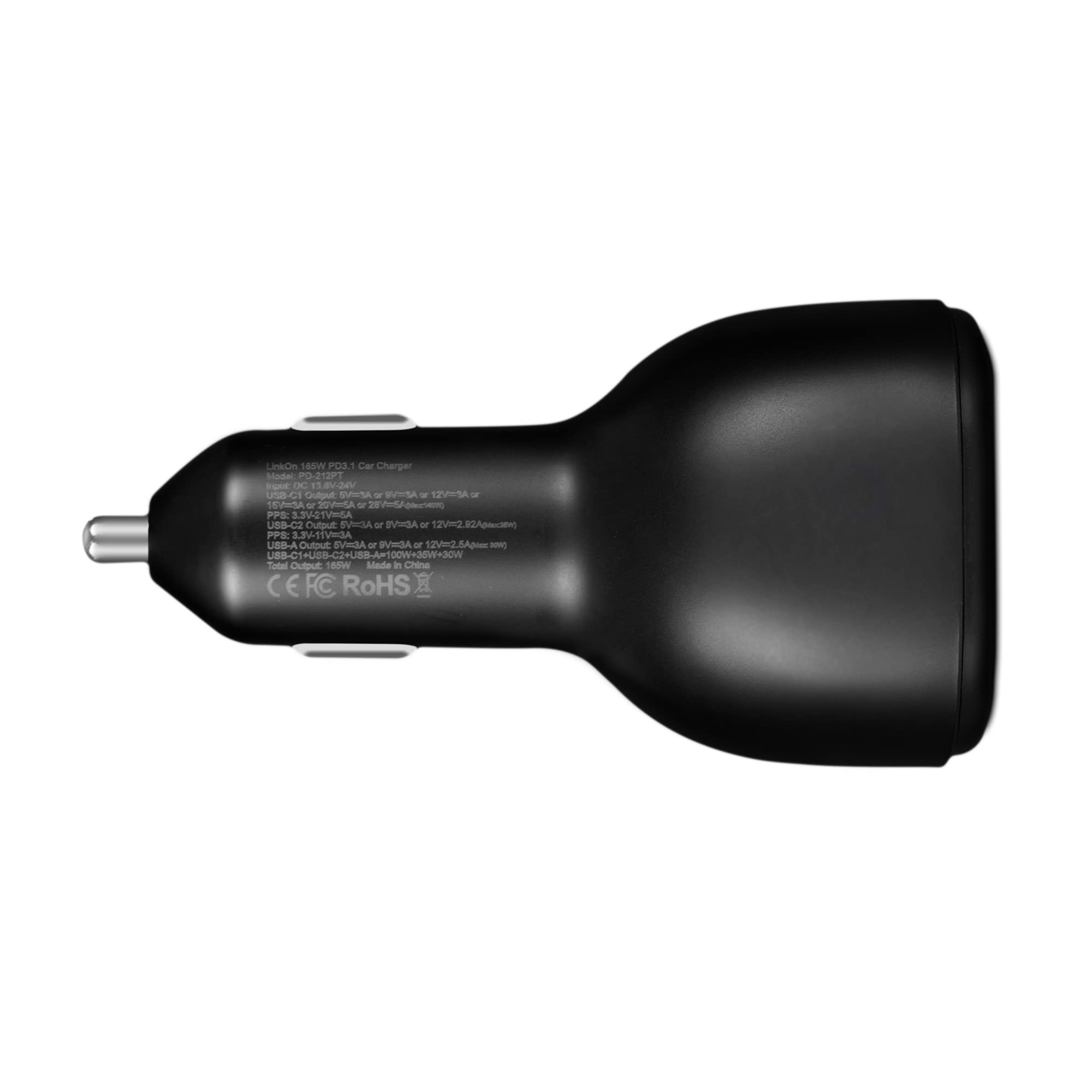LinkOn Cargador de Coche de 165W con 140W PD3.1 USB-C y 30W QC3.0 UAB-A Compatible con MacBook Pro 16" 2021 Lenovo Legion 7 7i HP DELL Samsung Apple