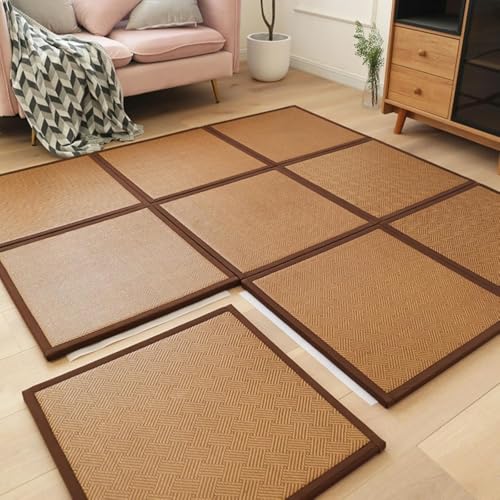 夏用ラグマット 籐 ラグ 折りたたみ 畳マット 夏用 ラグ カーペット い草 敷き 榻榻米 60x60cm 3/6/9枚 XPE素材 冷感 部屋 ごろ寝 お昼寝マット 軽量 滑り止め (6枚-120x180cm,ダークラタンカラー)