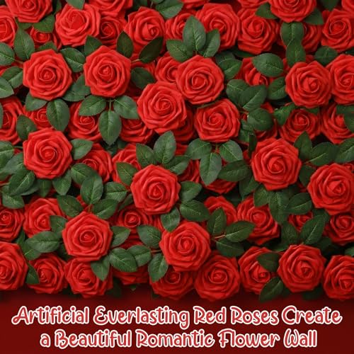 mekueeex 100Pcs Red Fake Roses Artificial Flowers with Stems, Valentine's Day Gifts, Real Touch Foam Rose Bulk Faux Flowers for Wedding Bouquets Centerpieces Flower Arrangement by mekueeex - Image 7