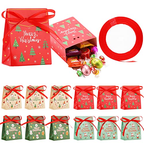 MELLIEX 12 Stück Geschenkbox Weihnachten, Klein Geschenkkarton Pralinenschachtel Süßigkeiten Box mit Bänder für Weihnachts Geschenkverpackung