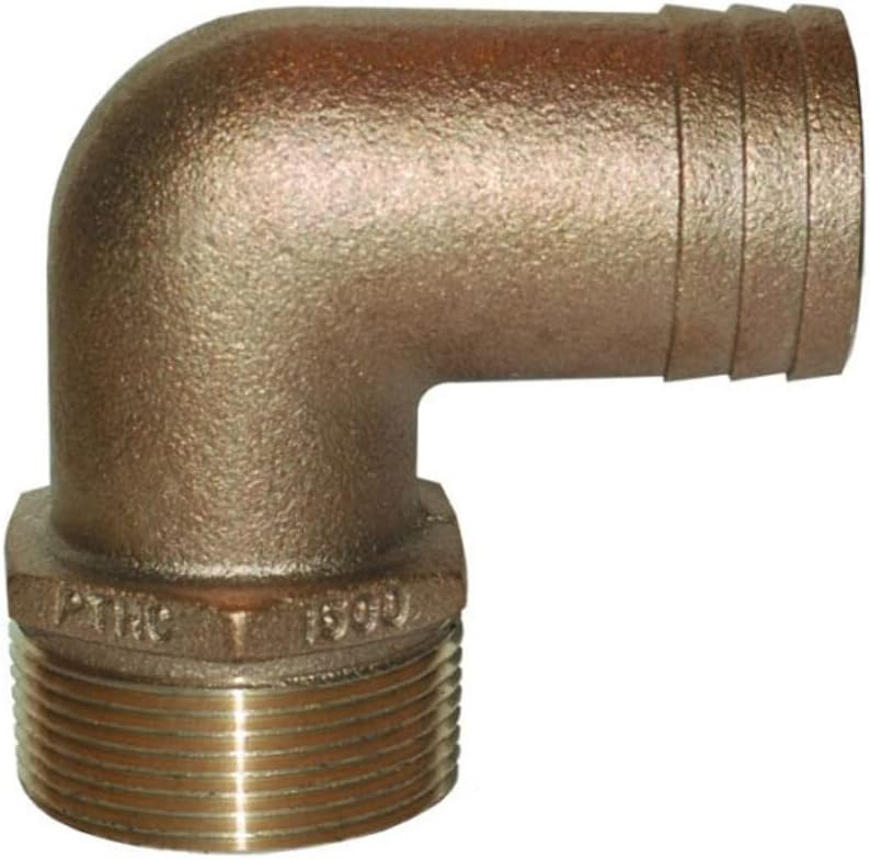 GROCO 1-1/4 NPT x 1-1/8 ID Bronze 90 Degree Pipe to Hose Fitting Standard Flow Elbow
