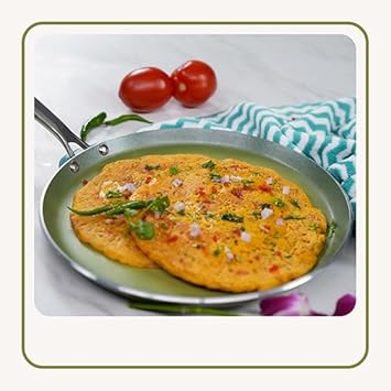 The Chef Story Ceramic Cookware Mycera Series Flat Tawa- 24cm | Quantaseal Technology | 100% Non- Toxic | Induction Ready | Eco-Friendly | 5* Years Warranty | Green