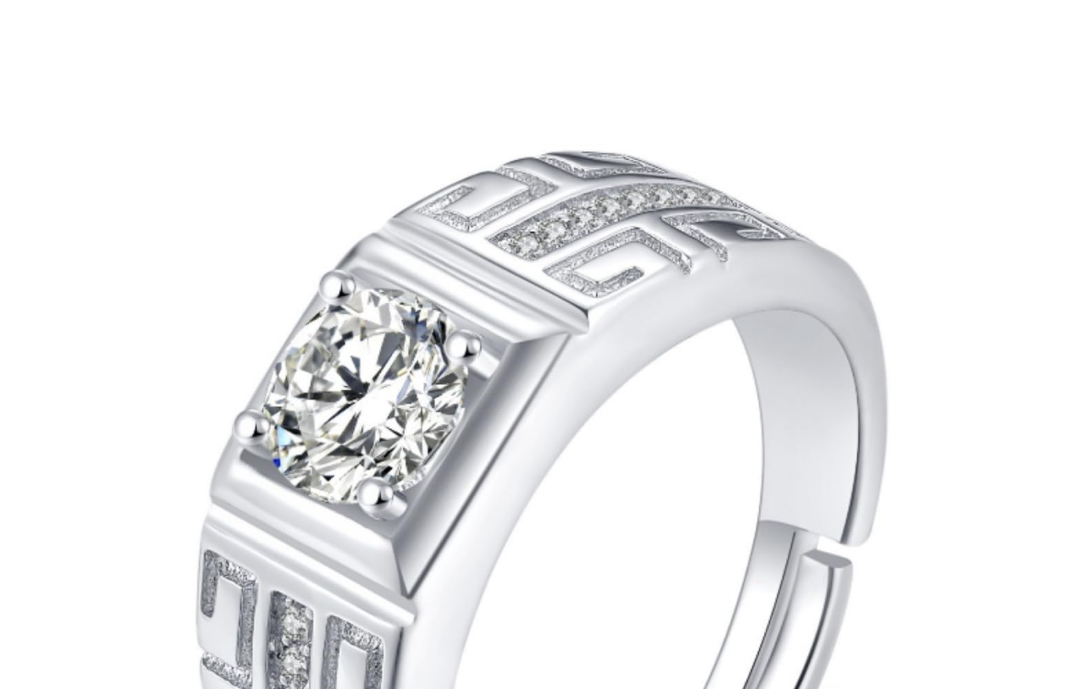 Ring for Men Mens couples gents Boys Boyfriend American diamond Stylish proposal Adjustable Silver Finger ring combo-image-42