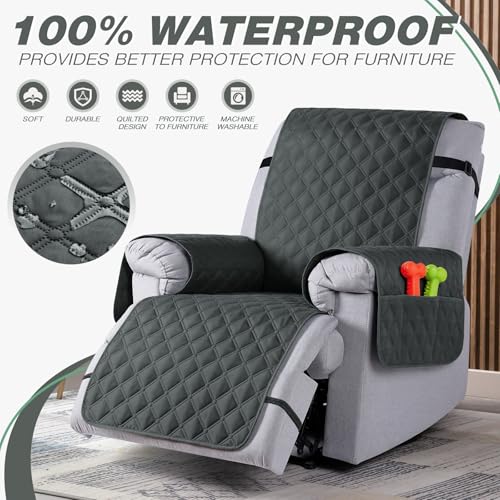 Image of TAOCOCO 100% Waterproof Recliner Covers, Recliner Sofa Covers with Leg Straps, Reversible Recliner Couch Cover for Reclining Chair, Washable Couch Protector for Pets Kids(1 Seater 25 inch, Charcoal Gray)