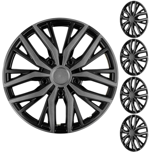 XLAVTIY 17 Inch Universal Hubcaps Wheel Covers, Snap-On Wheel Rim Covers for Cars and SUVs, Compatible with Most Steel Wheels, Set of 4 (Grey and Black)