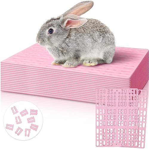 Haull 16 Pcs Plastic Rabbit Cage Mat, Small Animal Feet Pad Resting Pads for PET Hamster Rat Chinchilla Guinea Pig, Bunny Cage Mat 13.3 x 9.6 Inch(Pink)