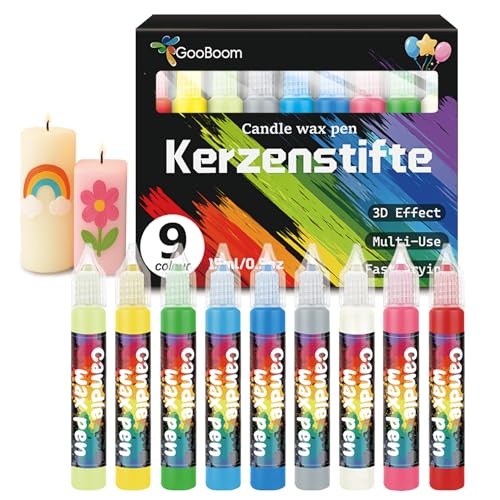 GooBoom Candle Wax Pen 9 Colors Candle Painting kit for DIY Projects Birthday Party Special Occasions Create Colorful Candles Acrylic Paints Safe and Non-Toxic(15ML/0.5OZ)